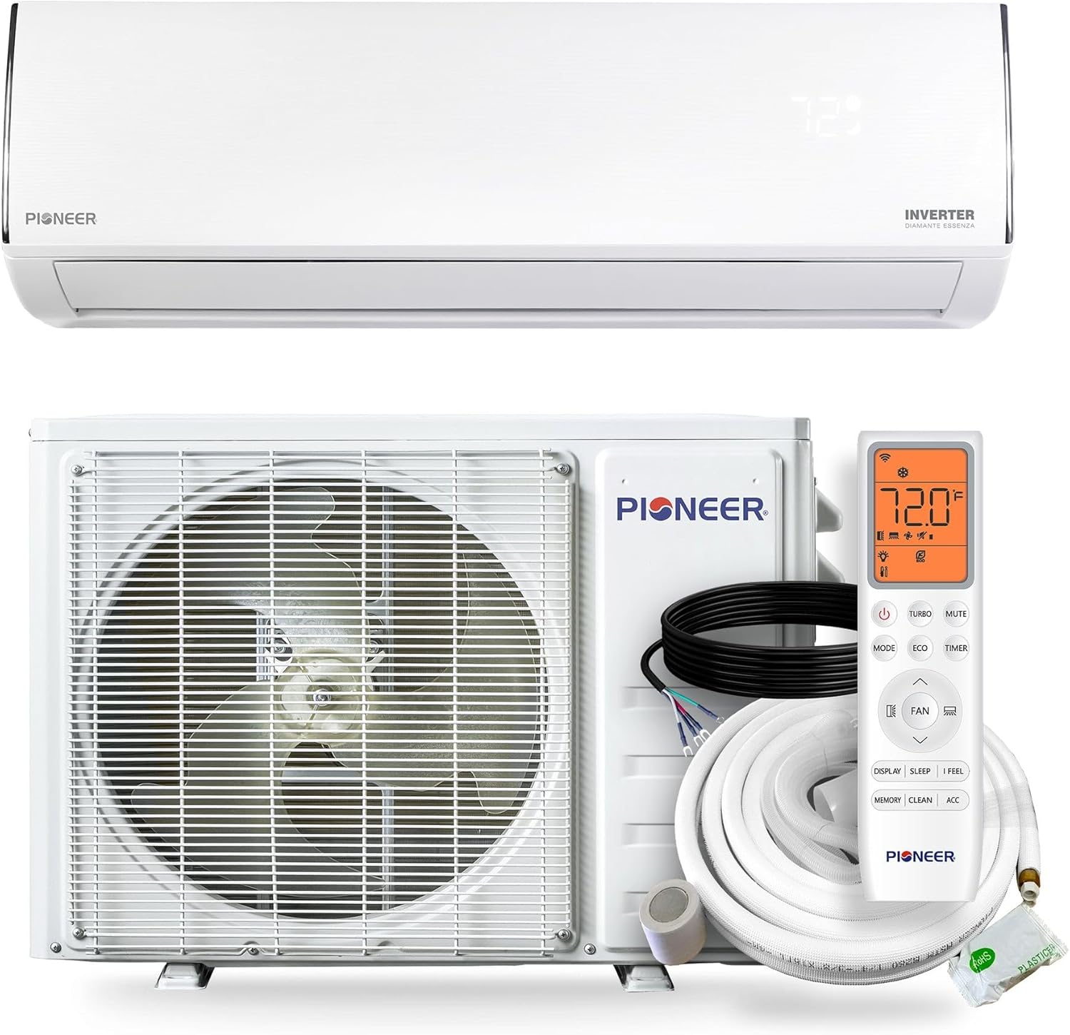 Diamante Essenza 23,000 BTU 17 SEER2 230V High-Wall Ductless Mini-Split Air Conditioner Inverter Heat Pump with 16 Ft. Kit