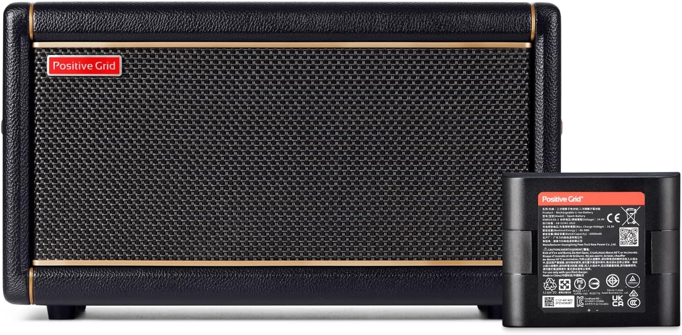 Positive Grid Spark 2 + Spark Battery Bundle – 50W Smart Guitar Practice Amp & Bluetooth Speaker with Built-in Looper, AI Features & Smart App for Electric, Acoustic, & Bass Guitar
