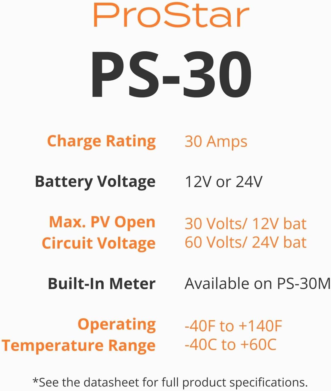 Morningstar Prostar 30A PWM Solar Charge Controller (PS-30) - Intelligent Solar Panel Regulator, Supports 12V/24V LA/Lithium Batteries, LVD/Lighting Control, HazLoc Rated, Low Noise - Designed in USA