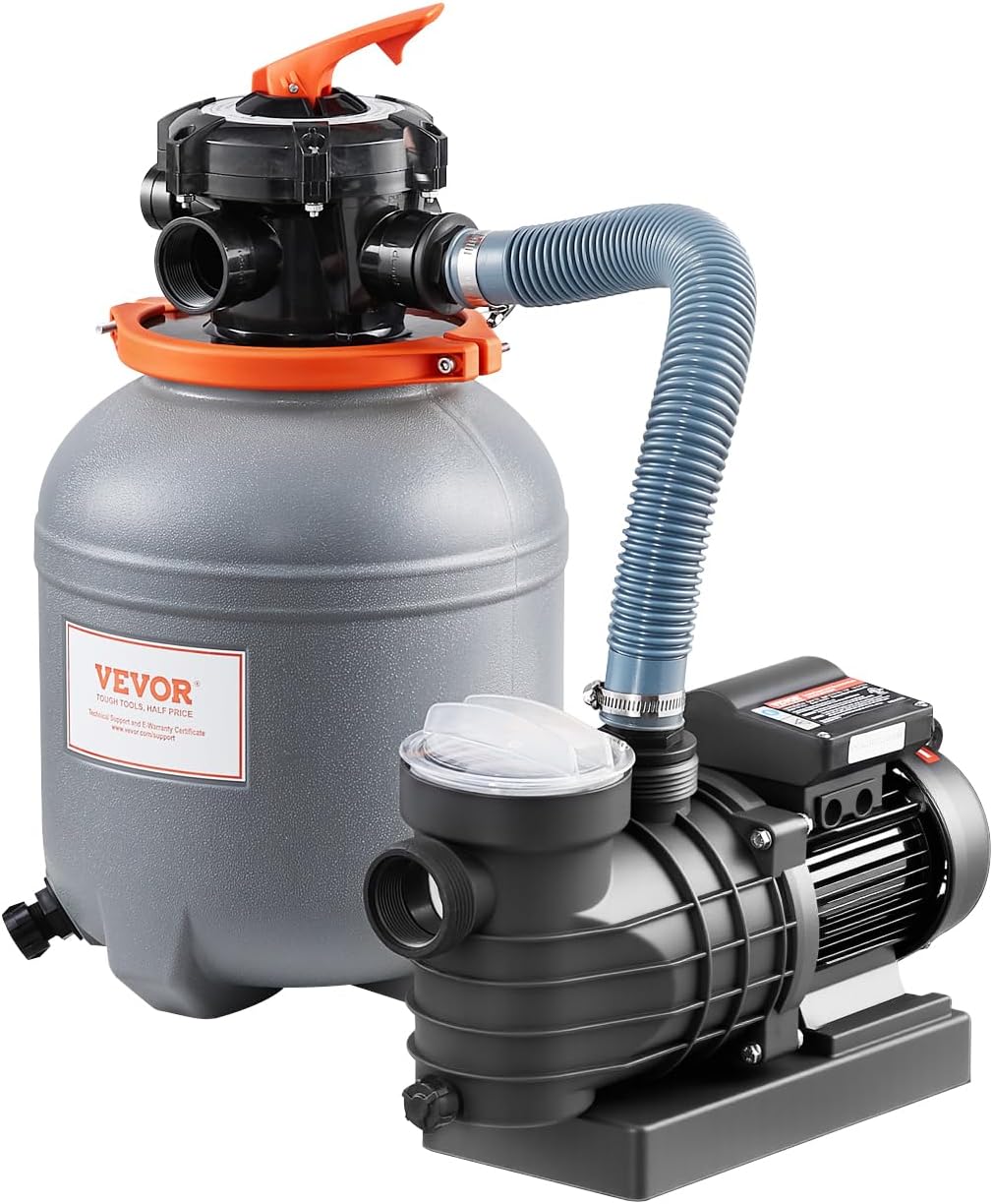 VEVOR Sand Filter Pump for Above Ground Pool, 12 in, 2650 GPH, 1/3 HP Swimming Pool Sand Filter Pump System, Krystal Clear with 6-Way Multi-Port Valve & Strainer Basket, Easy Installation for Pools