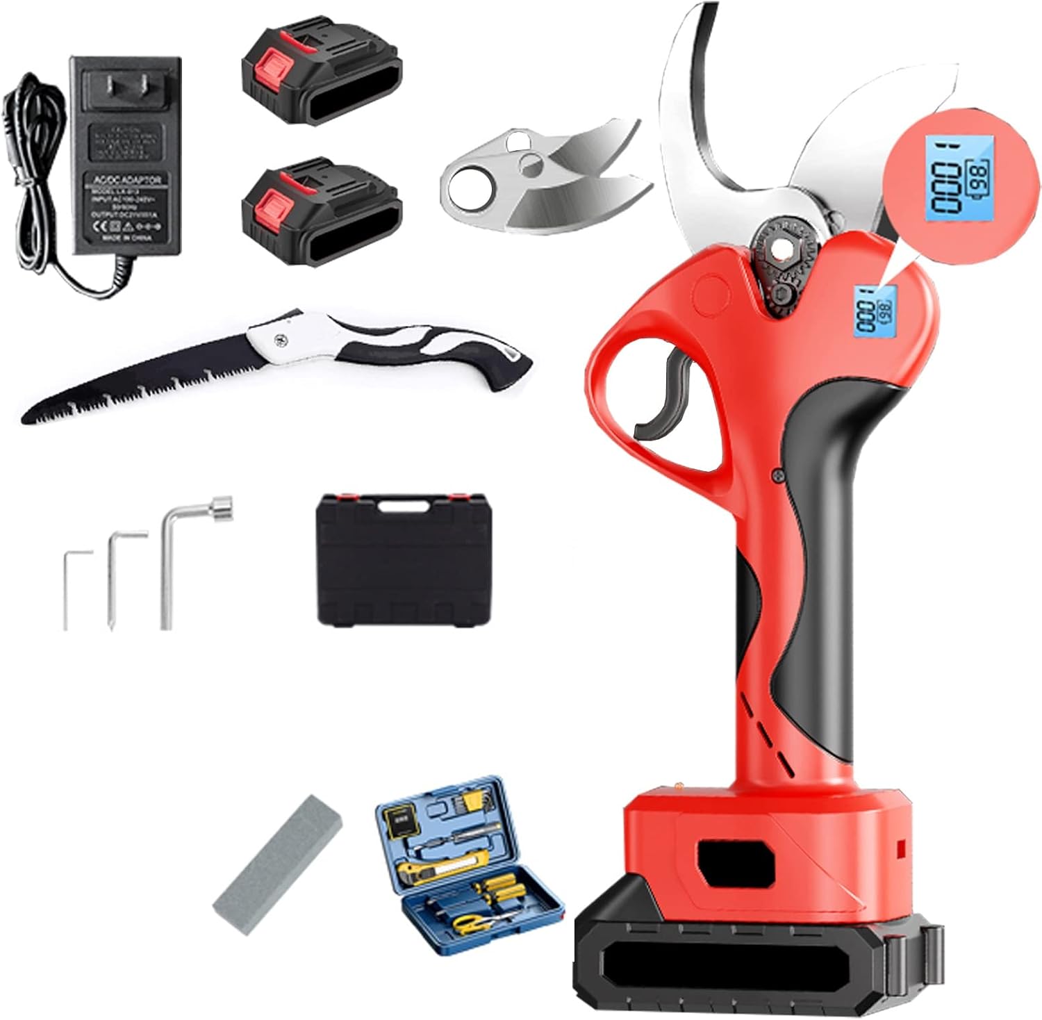 Electric Pruning Shears, Brushless Cordless Garden Tree Pruner with 1-2 Pack Battery, Power Display,6-8 Working Hours, 2 Inch Cutting Diameter