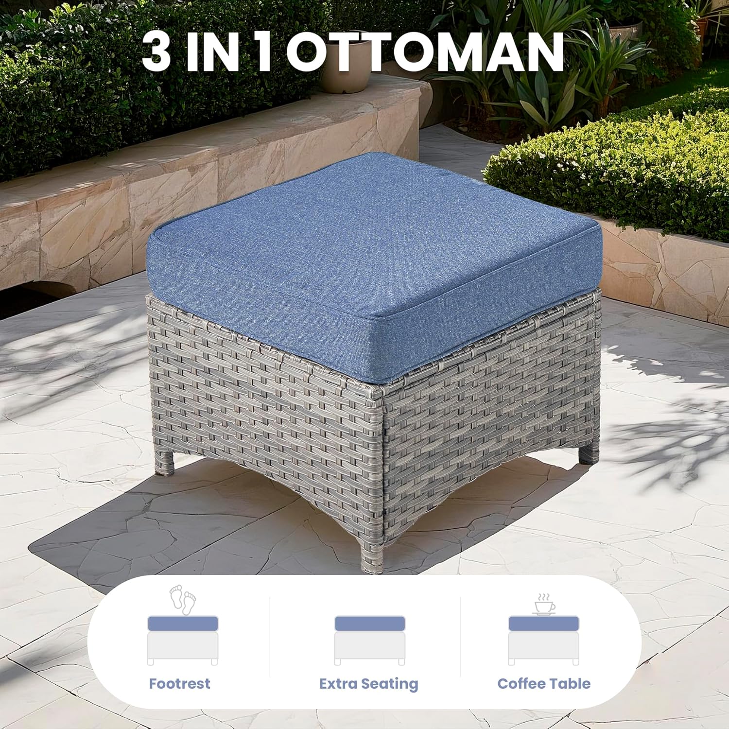 10 PCS Patio Outdoor Furniture Set with Fire Pit Table and Swivel Rocking Chairs,Patio Seating Sofa and Chairs Set,All Weather Wicker Rattan Outdoor Conversation Sets,Grey Rattan,Denim Blue