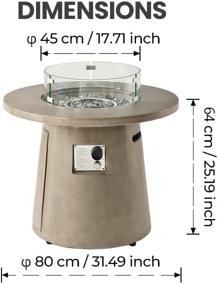 HOMPUS Outdoor Propane Fire Pit, 31 inch Round Gray Propane Fire Pit with 10lbs Aqua Transparent Gray Fire Glass, 40000 BTU Gas Smokeless Fire Pit Table, Patio Concrete Firepit with Rain Cover