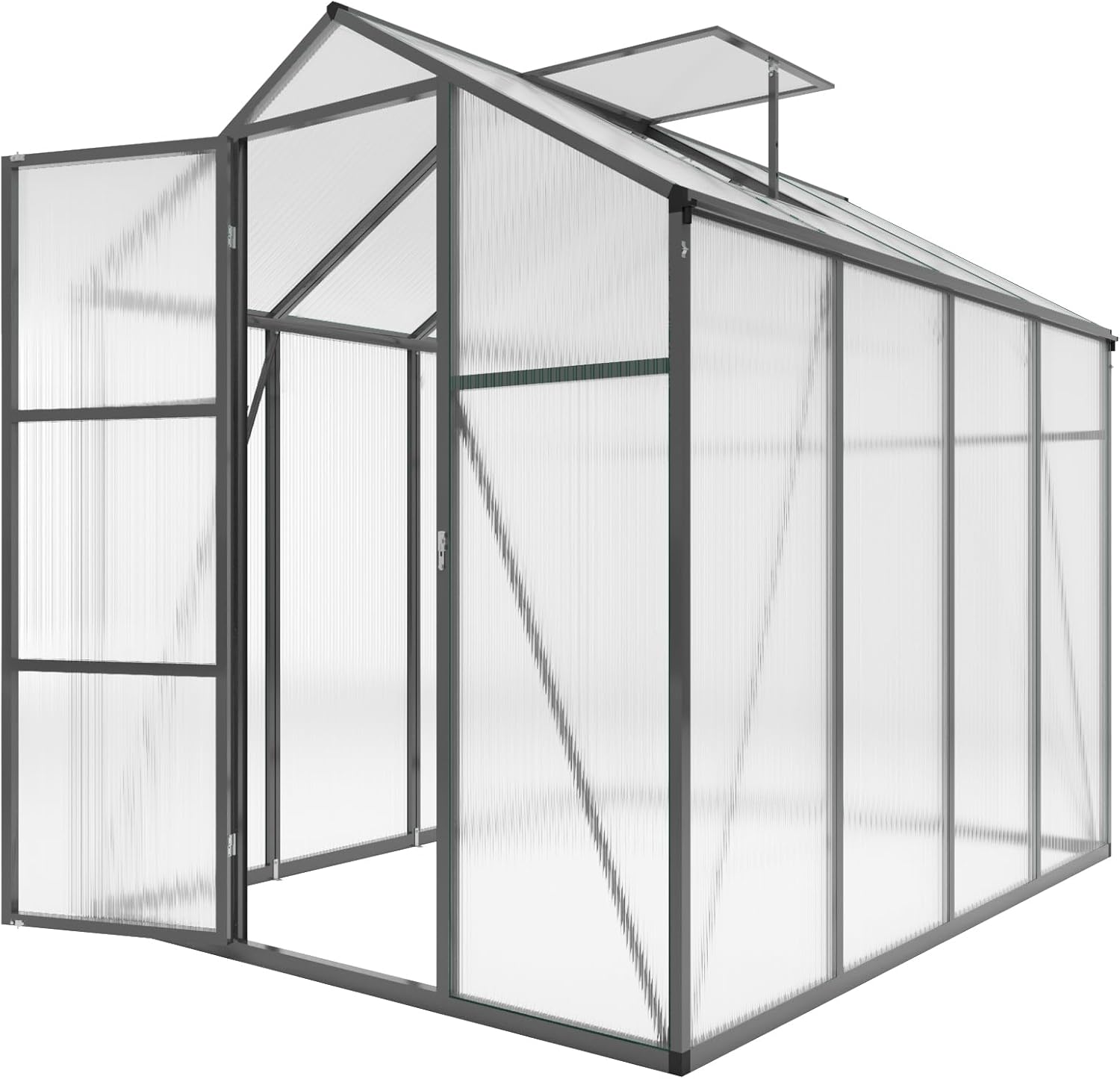 Polycarbonate Greenhouse 6x8 FT with Aluminum Frame, Windproof Outdoor Walk-in Greenhouse with Raised Base and Anchors for Backyard Garden, Heavy Duty 4mm Panels, Black