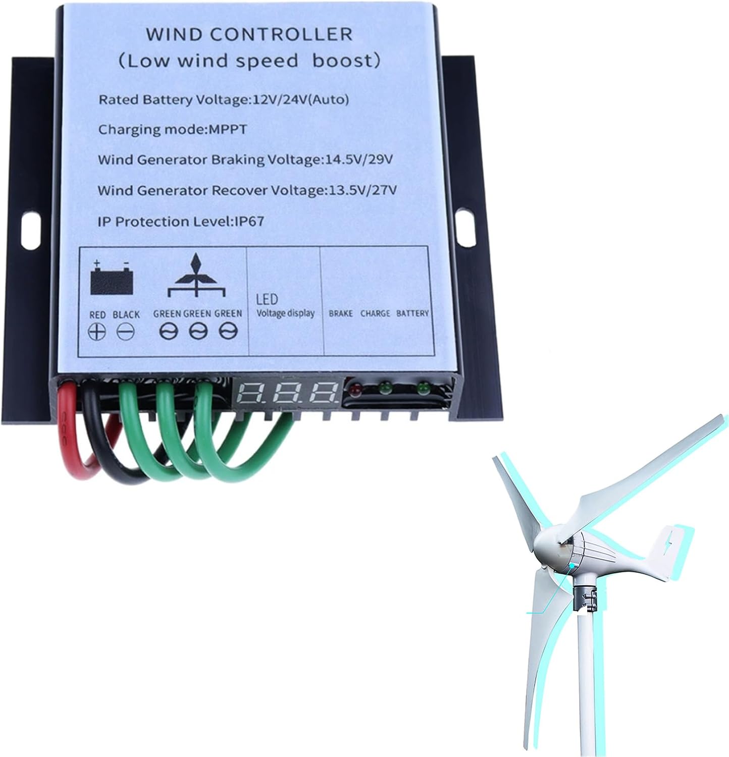 MPPT Wind Turbine Controller 1000W with Boost Charging Technology, IP67 Waterproof, Overcharge and Short Circuit Protection for 12V/24V/48V Systems
