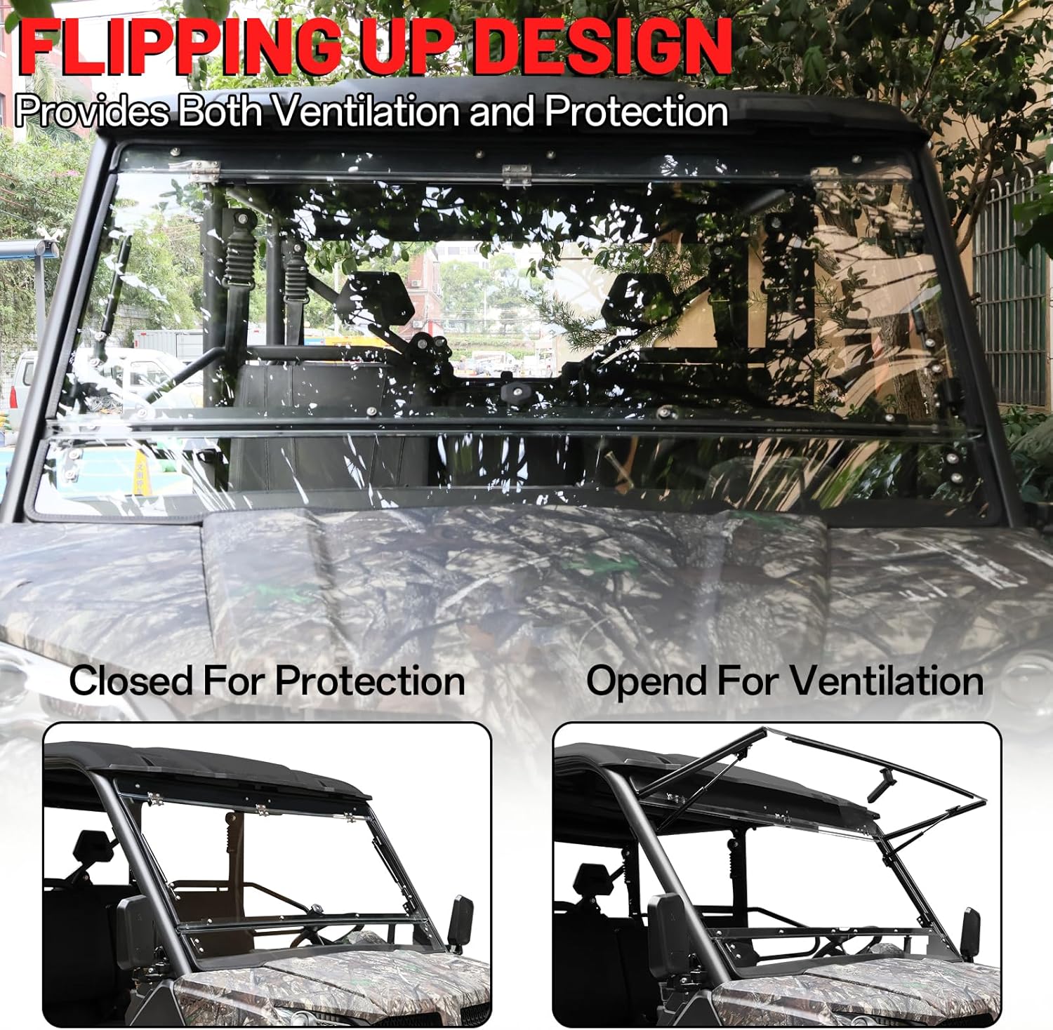 StarknightMT UFORCE 1000 Flip Windshield, UTV Front Full Windshield Compatible with CFMOTO UFORCE 1000/1000 XL 2019-2025, UFORCE 1000 Accessories Front Window