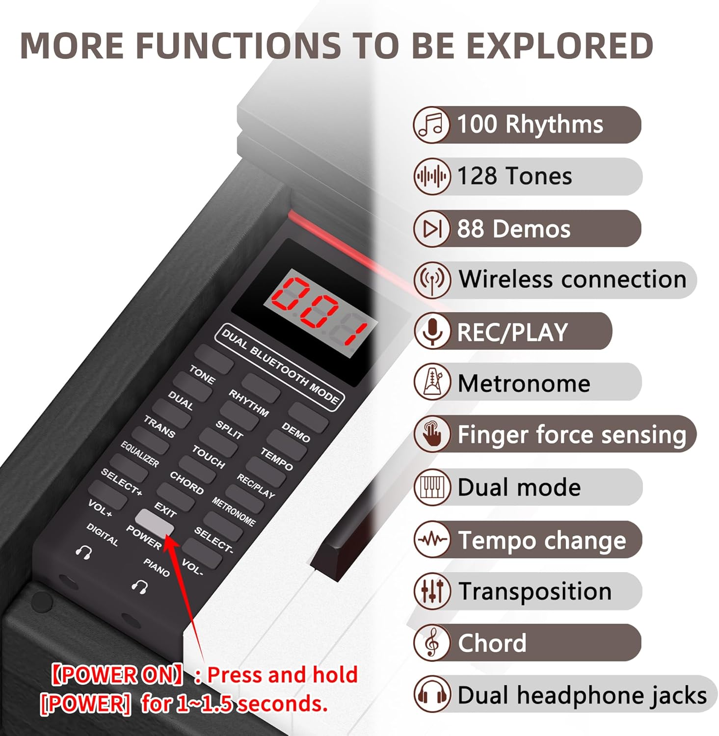 WENCAI 88 Key Fully Weighted Digital Piano Keyboard, 88 Keys Hammer Action Electric Pianos, Wooden Classic Upright Electronic Piano for Beginner, Professional, Midi Compatible, Triple Pedal (Black)