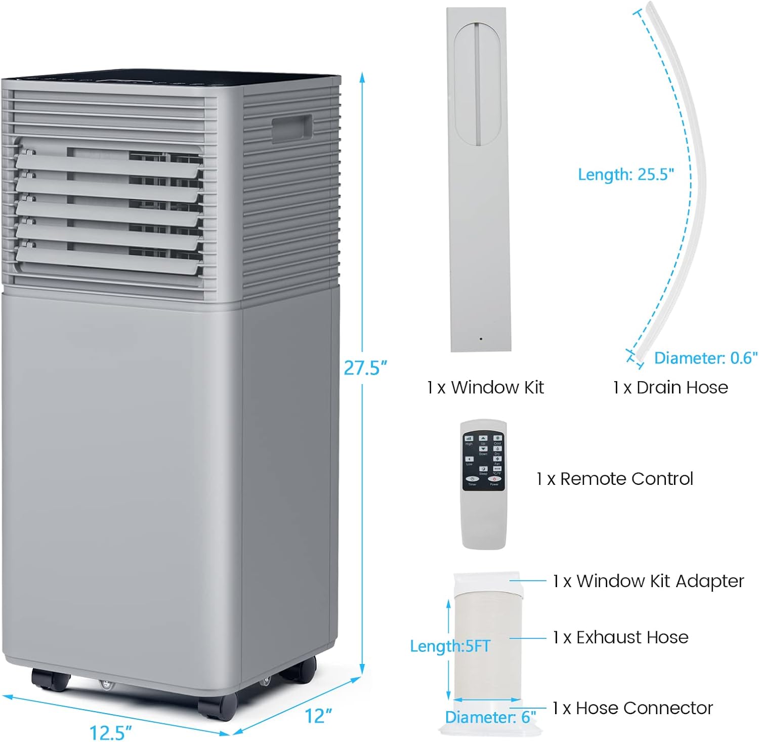 ARLIME Portable Air Conditioners, 8000 BTU AC Unit Cools up to 230 sq. ft. Freestanding Air Cooler w/Fan & Dehumidifier, Remote Control, Window Mount Kits for Home Office