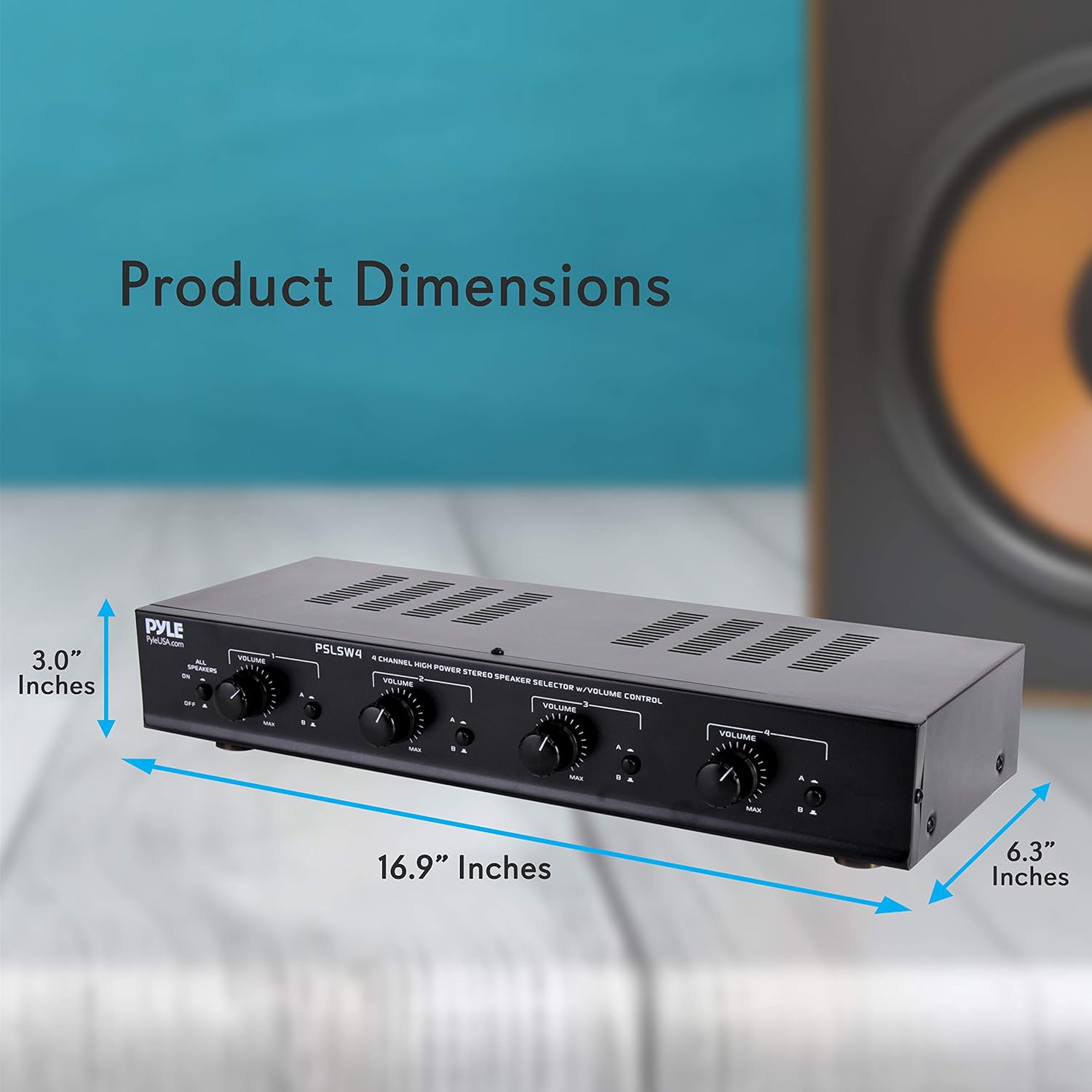 Pyle 4 Channel Speaker Selector Switch - Multi Zone Audio Distributor with Independent Volume Control, Compact Design, Supports Home Theater and Stereo Systems - PSLSW4.5