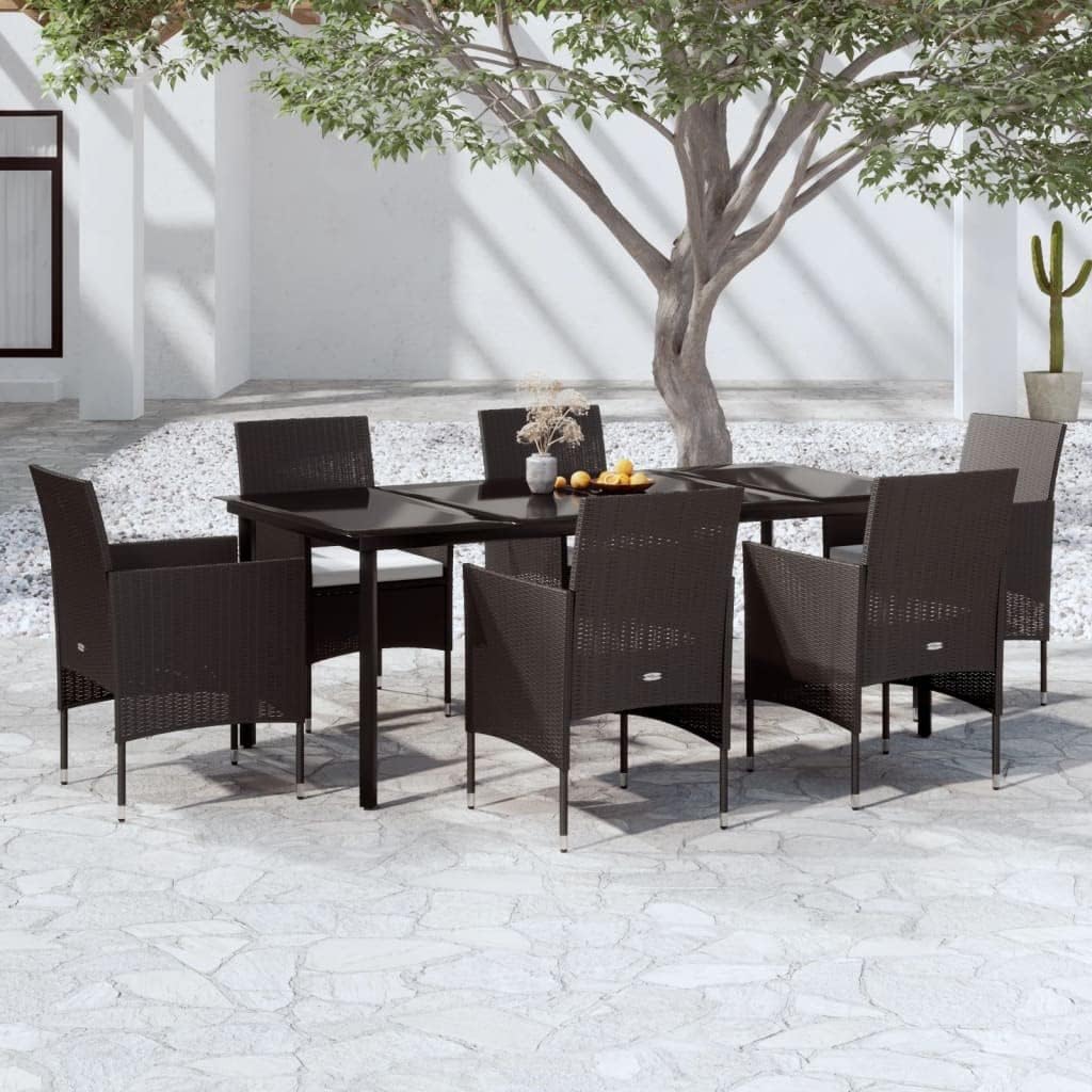 7 Piece Patio Dining Set with Cushions Black,Outdoor Patio Dining Set Powder Coated Steel Frame, Water Resistant PE Rattan, 7 Pieces Patio Furniture Sets, Outdoor Furniture Sets