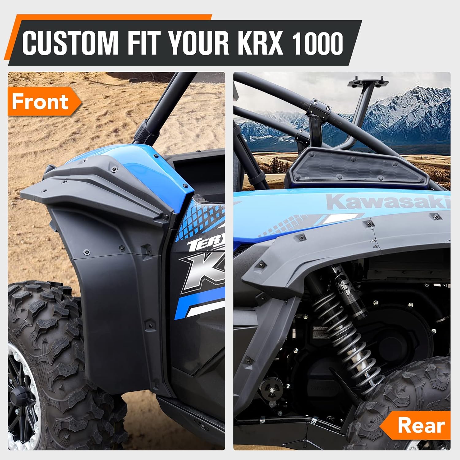 HAKA TOUGH Wider Extended Fender Flares for Kawasaki Teryx KRX 1000 2 Door 2020-2025, Front & Rear XXL Mud Flaps Mud Guards Extension Accessories, Replace OEM # 99994-1324, 8PCS