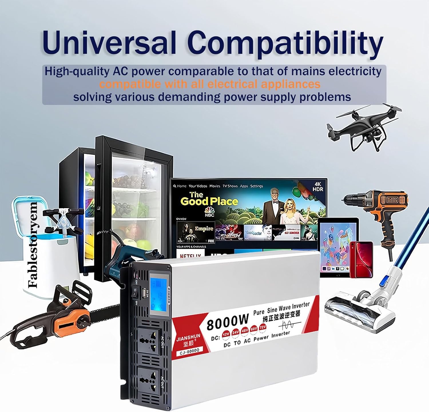 4000W 5000W 6000W 8000W Pure Sine Wave Inverter, 12V 24V 48V 60V to 120V 230V Vehicle Power Converter Car Adapter Continuous Input, with USB Ports, Off-Grid Solar Power Inverter,8000W-60V