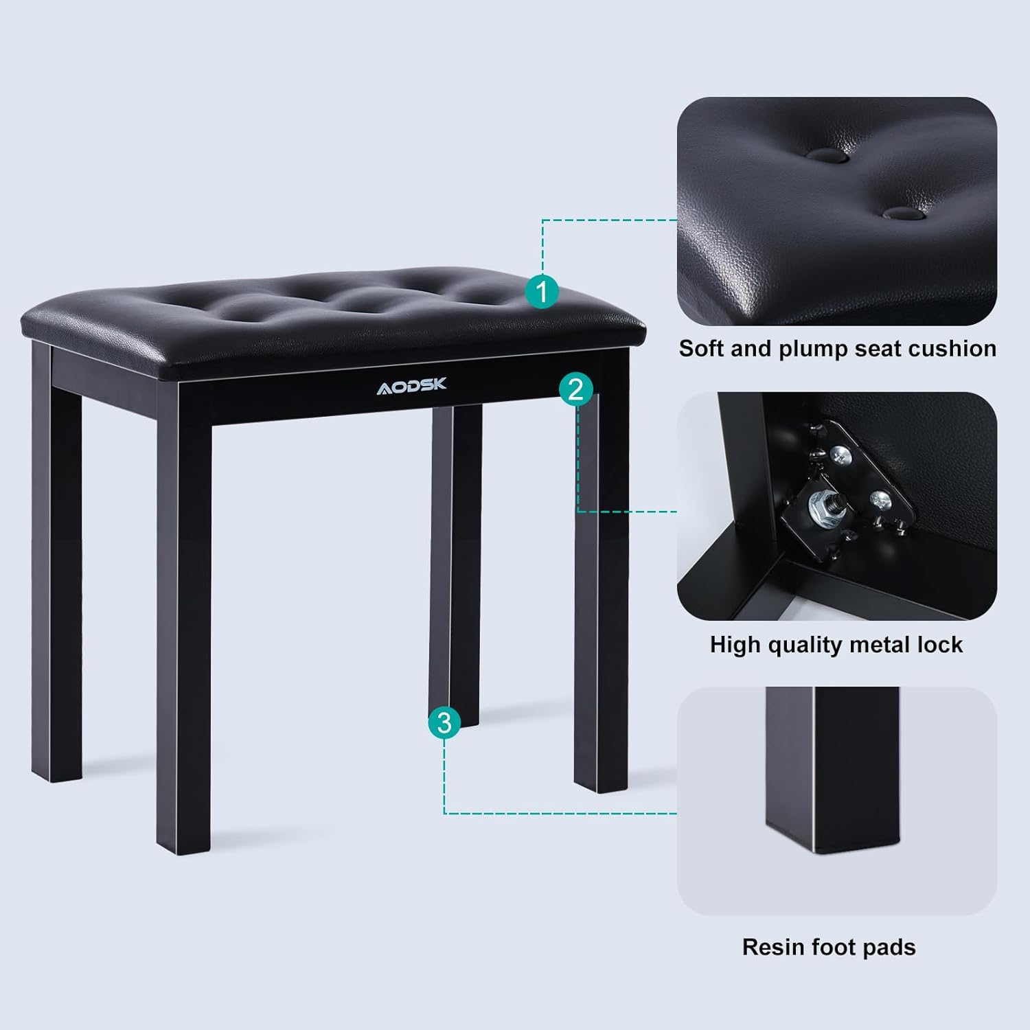 AODSK 88 Key Weighted Hammer Action Digital Piano with Full-Size Weighted Keys+AODSK Piano Bench with Padded Cushion