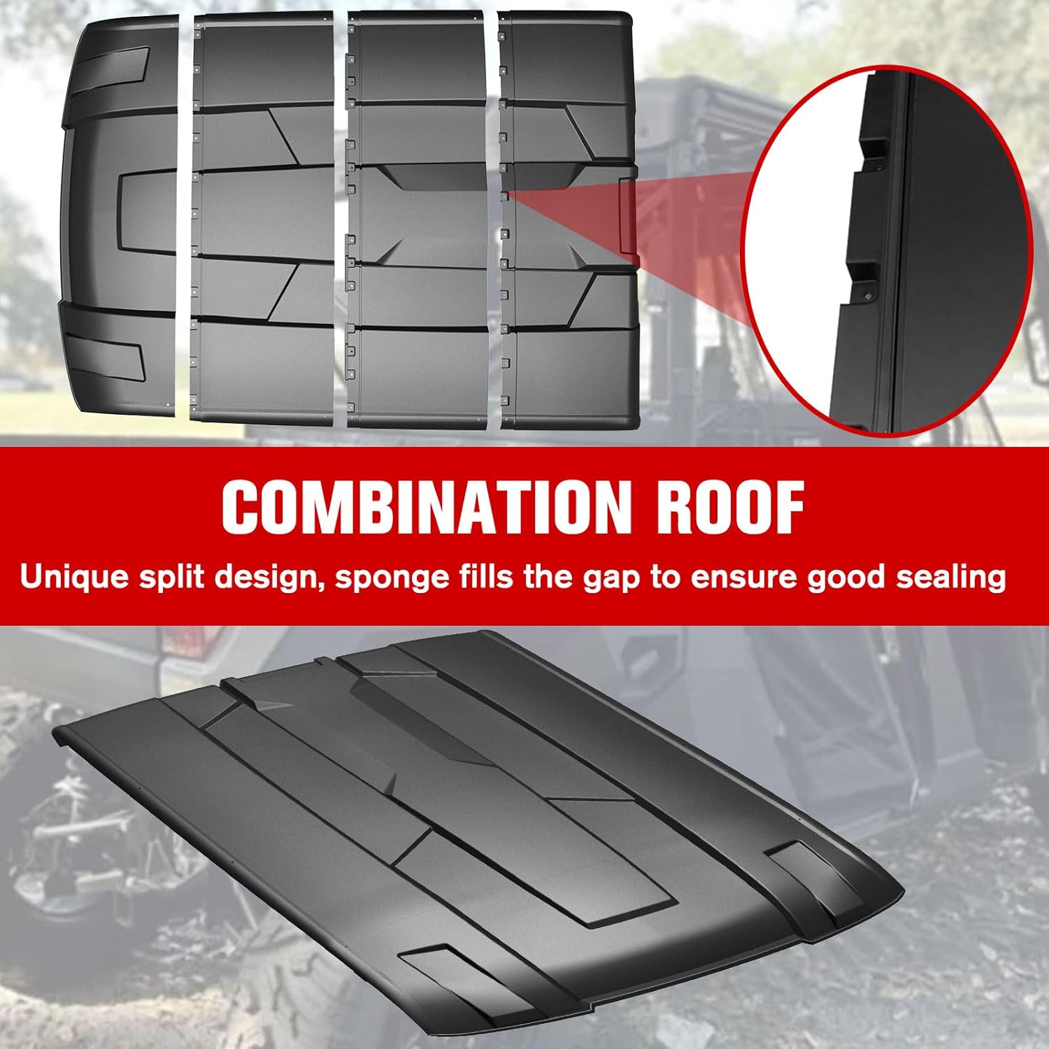 Roof for Polaris Ranger XP 1000 Crew, Dustproof 4-Piece Combination Hard Coat Poly Sun Visor Roof Top for Polaris Ranger Crew XP 1000 2017-2025/ Crew 900 2015+ Accessories (4PCS, 2889223)