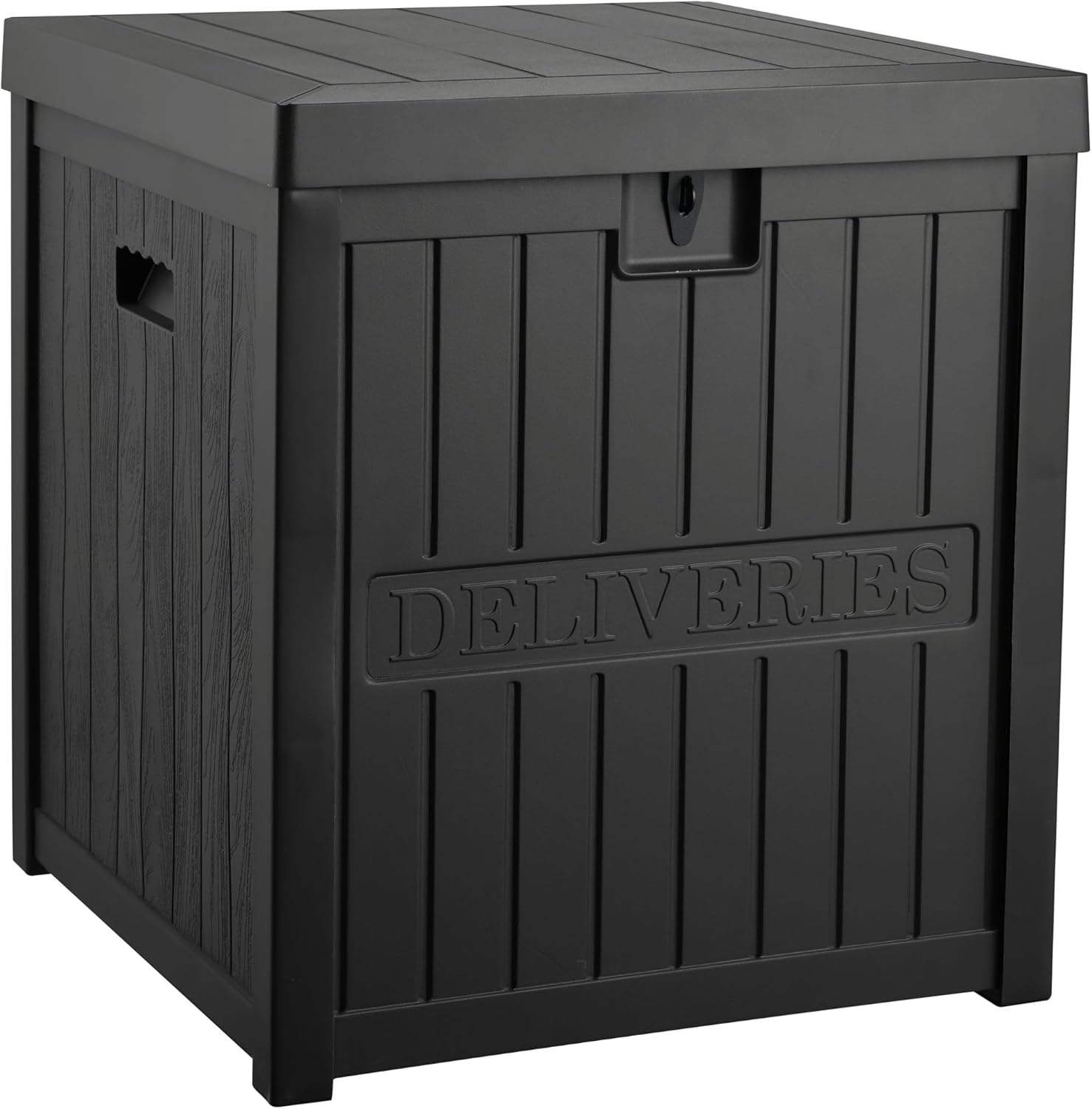 EHHLY 51 Gallon Resin Delivery Box for Outside, Lockable Secure Package Bin for Front Porch, Large Deck Boxes Outdoor Waterproof, Delivery Driver Snack Box for Porch, Black