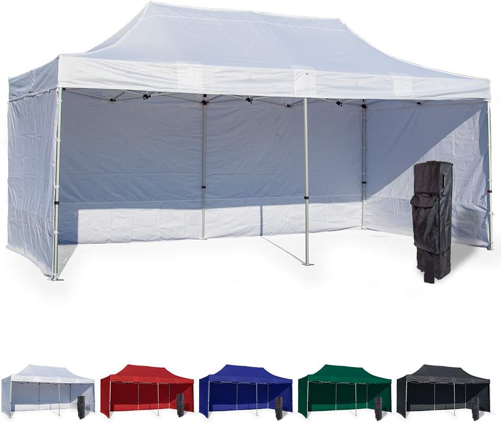 Vispronet 10x20 Instant Canopy Tent and 3 Side Walls – Commercial Grade Steel Frame with Water-Resistant Canopy Top and Sidewalls – Bonus Canopy Bag and Stake Kit Included (White)