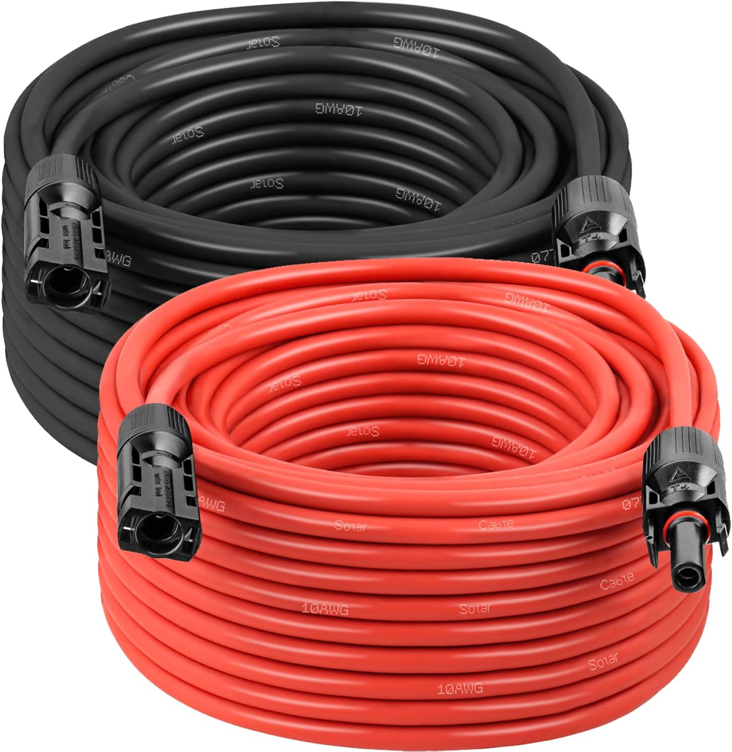 Solar Panel Extension Cable - 10AWG 50FT Solar Wire with Waterproof Male & Female Connectors for RV, Home, Boat, Car (Red + Black)