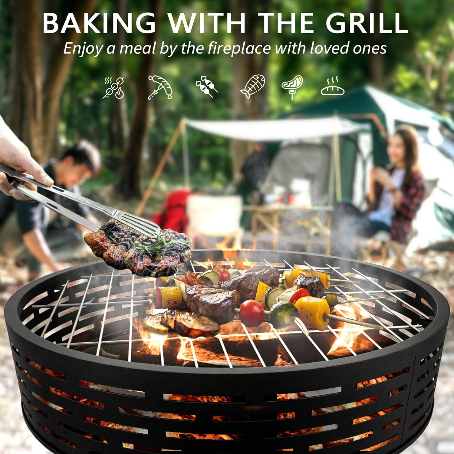 3-in-1 Fire Pit with Grill & Lid, 23