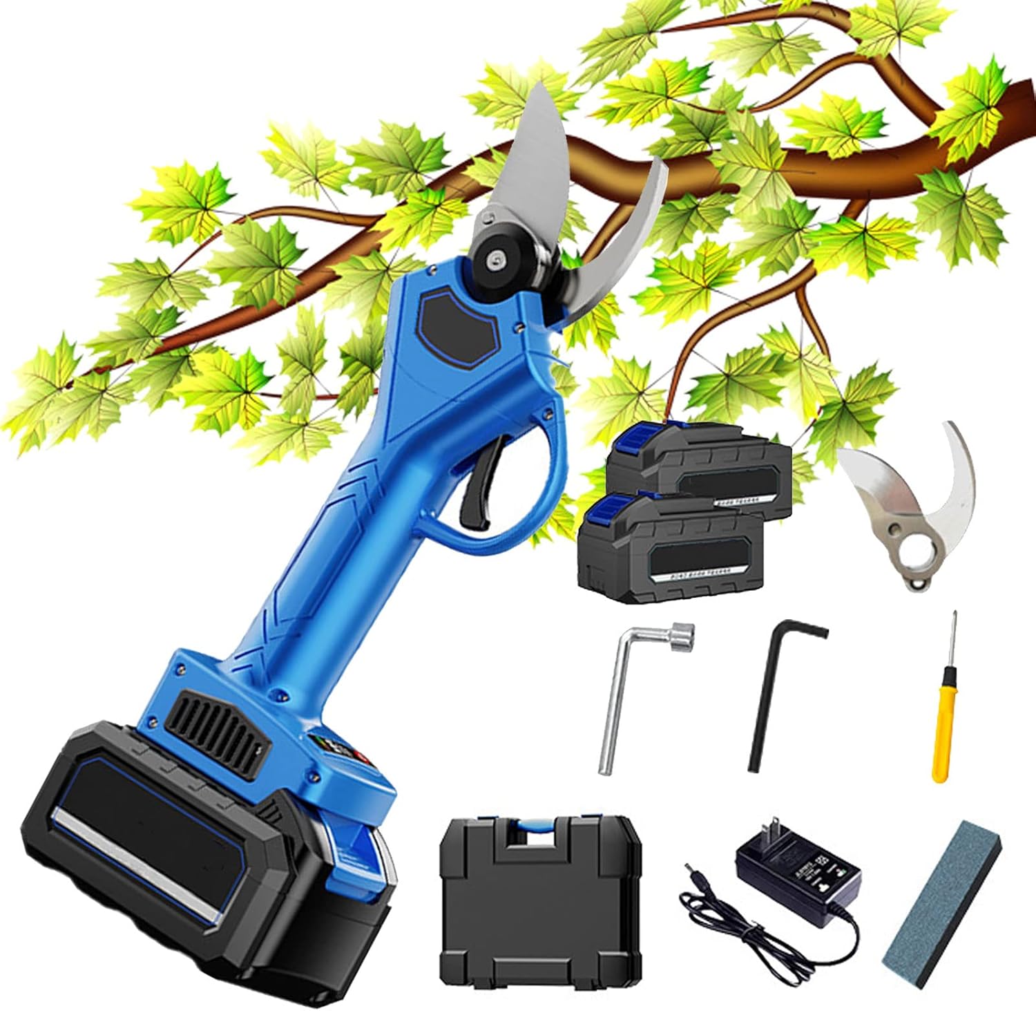Electric Pruning Shear Professional Cordless Brushless Pruner Battery Powe Tree Branch Pruner Durable Branches Scissor Tool 2 Pack Brushless Motor for Hedge, Tree, 30mm Cutting Diameter