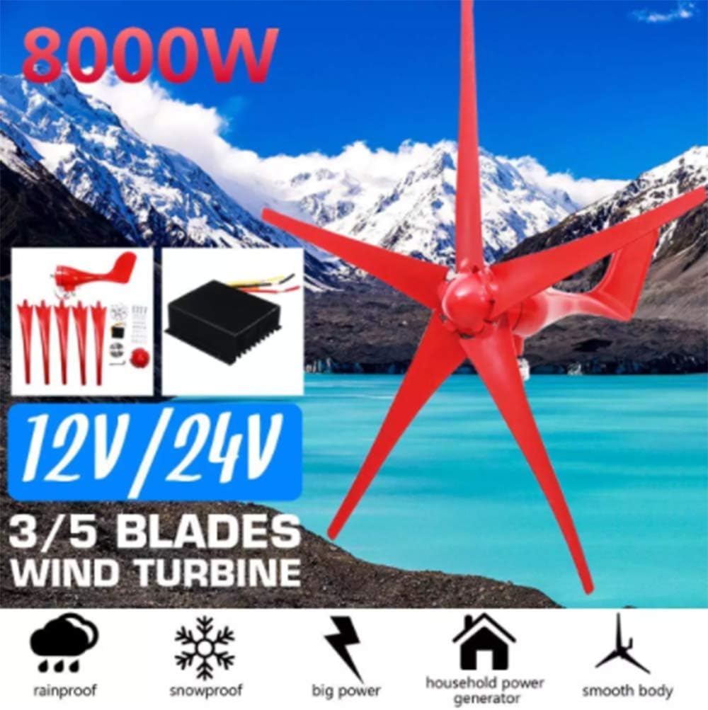 8000W Wind Turbines Generator 5 Blades 12V/24V Option with Wind Controller for Home Camping Streetlight Mounting Accessorie,24v,5 Blades