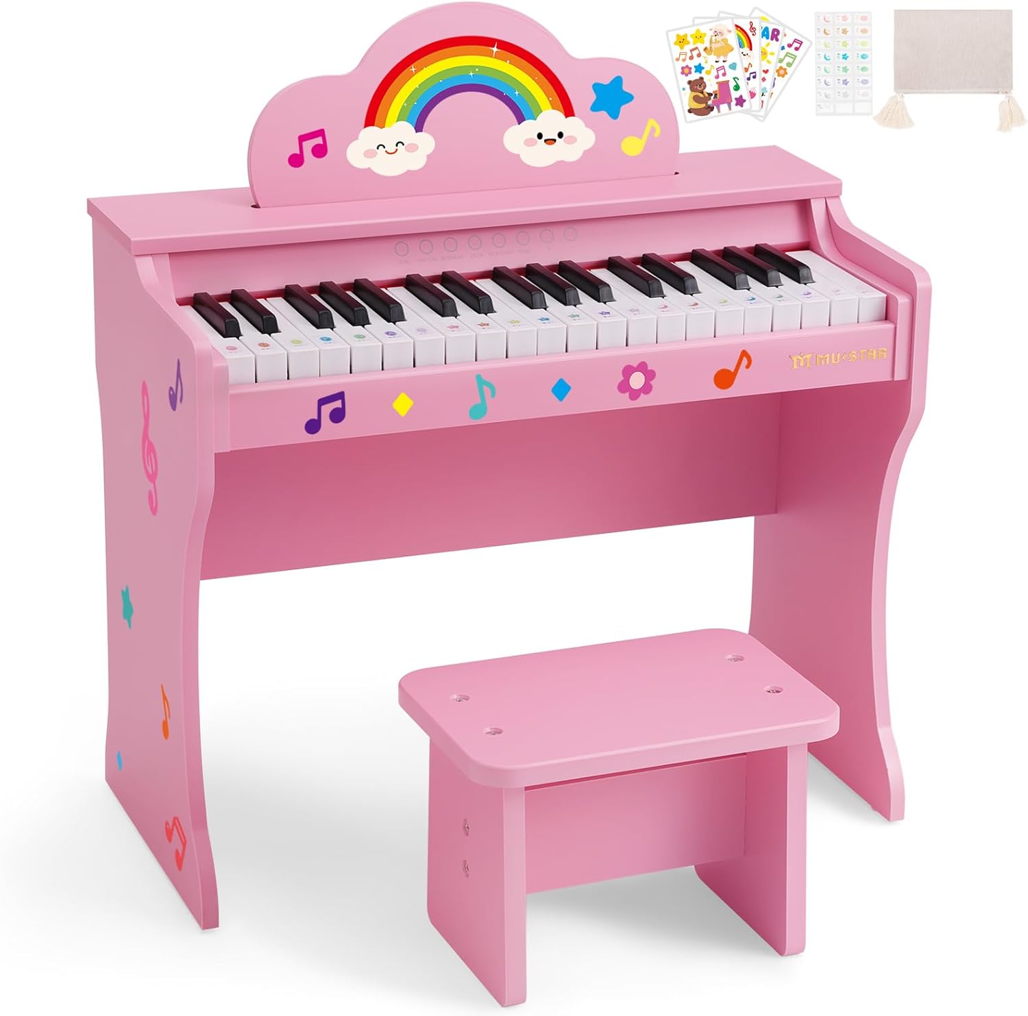 37 Keys Kids Keyboard Piano, Kids Piano Wooden Toy With Stool, DIY Stickers, Song Book, Cover, Education Musical Instruments for Girls&Boys Ages 3+