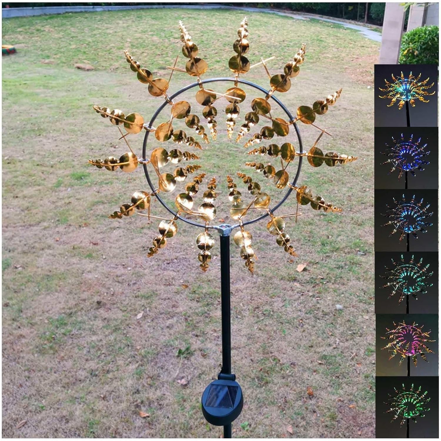 Solar Magic Windmill, Solar Windmill 3D Wind Powered, 13.4 x 71in Garden Wind Mill,Gold