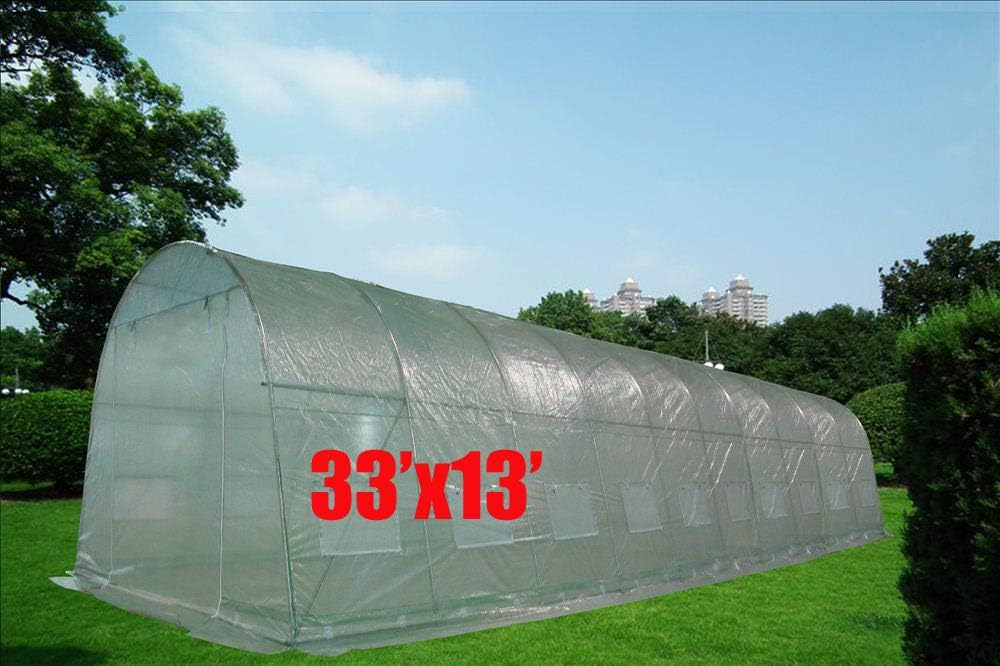 DELTA Canopies Easy to Setup Heavy Duty Hothouse Nursery,Tunnel Design Plant Shelter,Residential Backyard Garden Shade Canopy,with Water Resistant Top,Galvanized Pipes,Screen Vents- 33'x13' Greenhouse