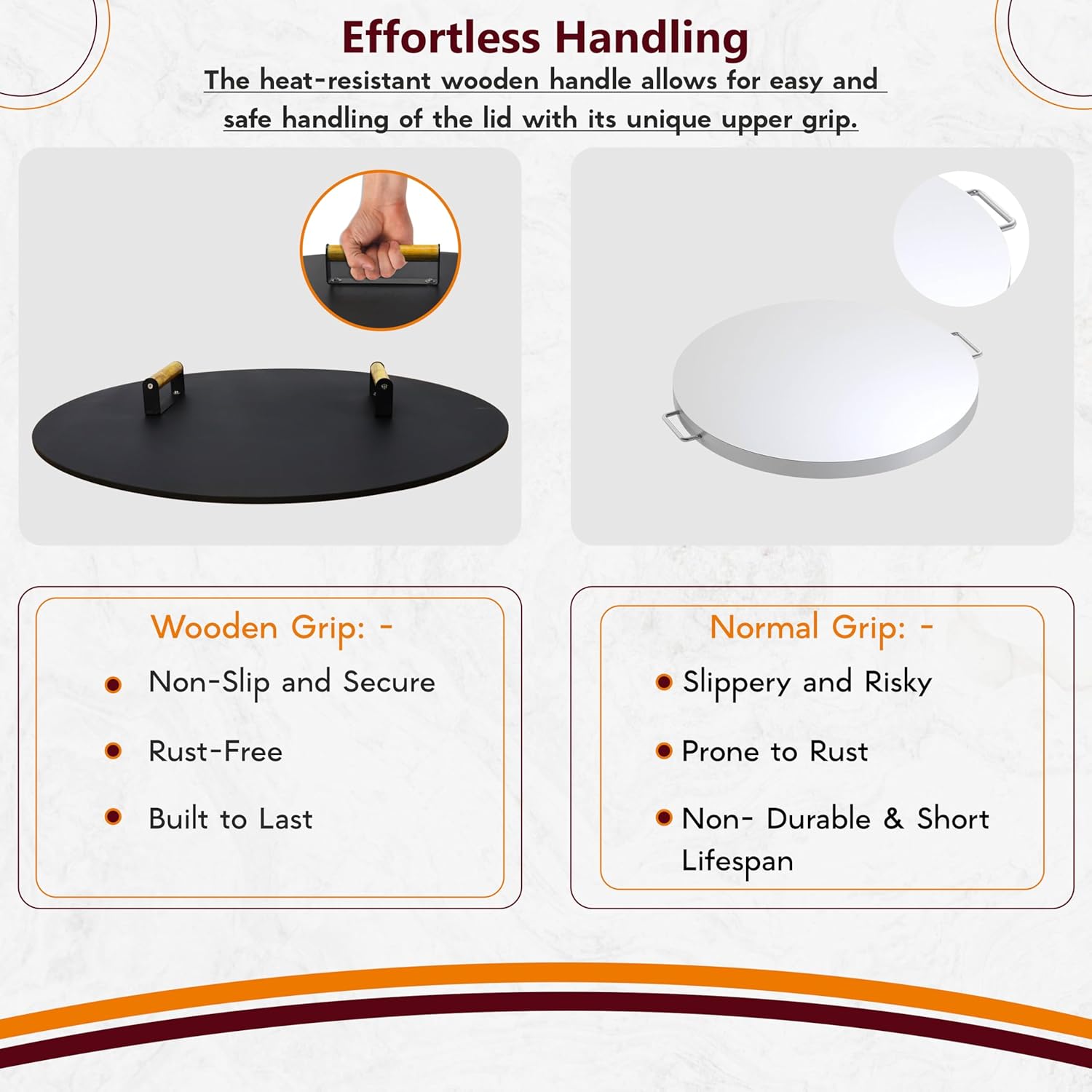 Round Fire Pit Lid - 28 inch fire pit cover Metal with Wooden Handles - Fits for Bonfire Pits or Propane Fire Pit Fire Tables, Weather Resistance Outdoor Firepit & Smokeless Fire Pit Cover as Tabletop