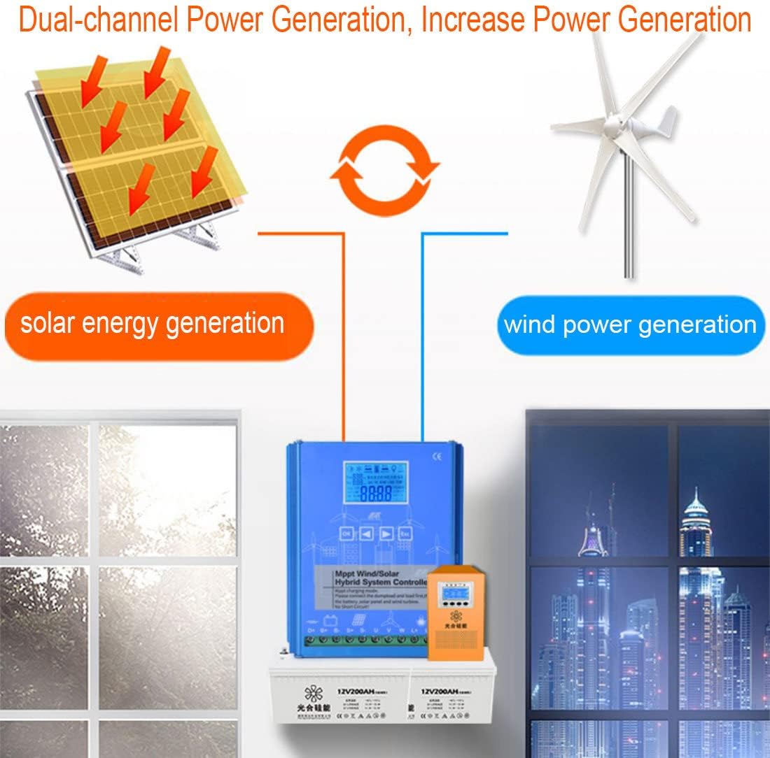 4000W Wind Solar Hybrid Controller, 12V/24V/48V LCD Display MPPT Boost Charging Multifunctional Wind Solar Controller,2000W Wind Turbine and 2000W Solar Hybrid MPPT Charge Boost,12V