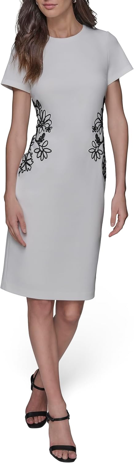 KARL LAGERFELD Womens Short Sleeve Crew Neck Scuba Crepe Midi Dress