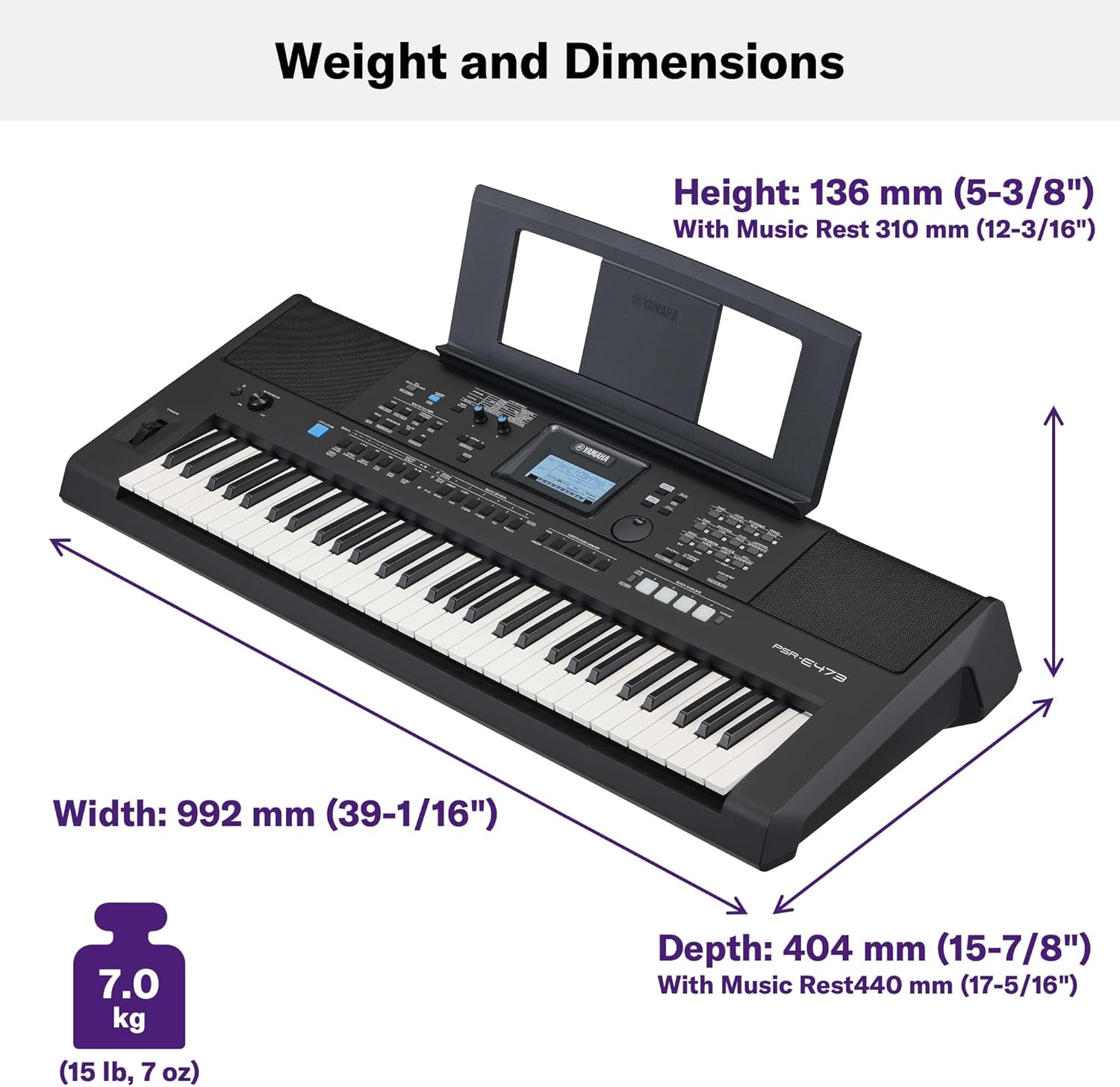YAMAHA, 61-Key Touch-Sensitive Advanced Portable Keyboard with Power Adapter, (PSRE473)