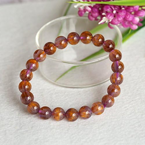 1 Strands Natural Gold Purple Titanium Hair Quartz Cacoxenite Needle Hair Rutile Quartz Stretch Bracelet Round Beads Size: 8.8mm 04305