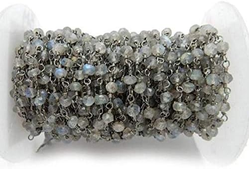labradorite gemstone 3-4 mm faceted oxidized wire wrapped rosary link chain 10 ft