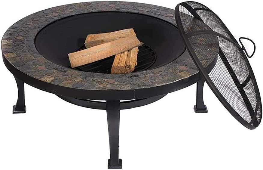 Outdoor Fire Pit Large Bonfire Wood Burning Patio Backyard Firepit for Outside with Round Spark Screen