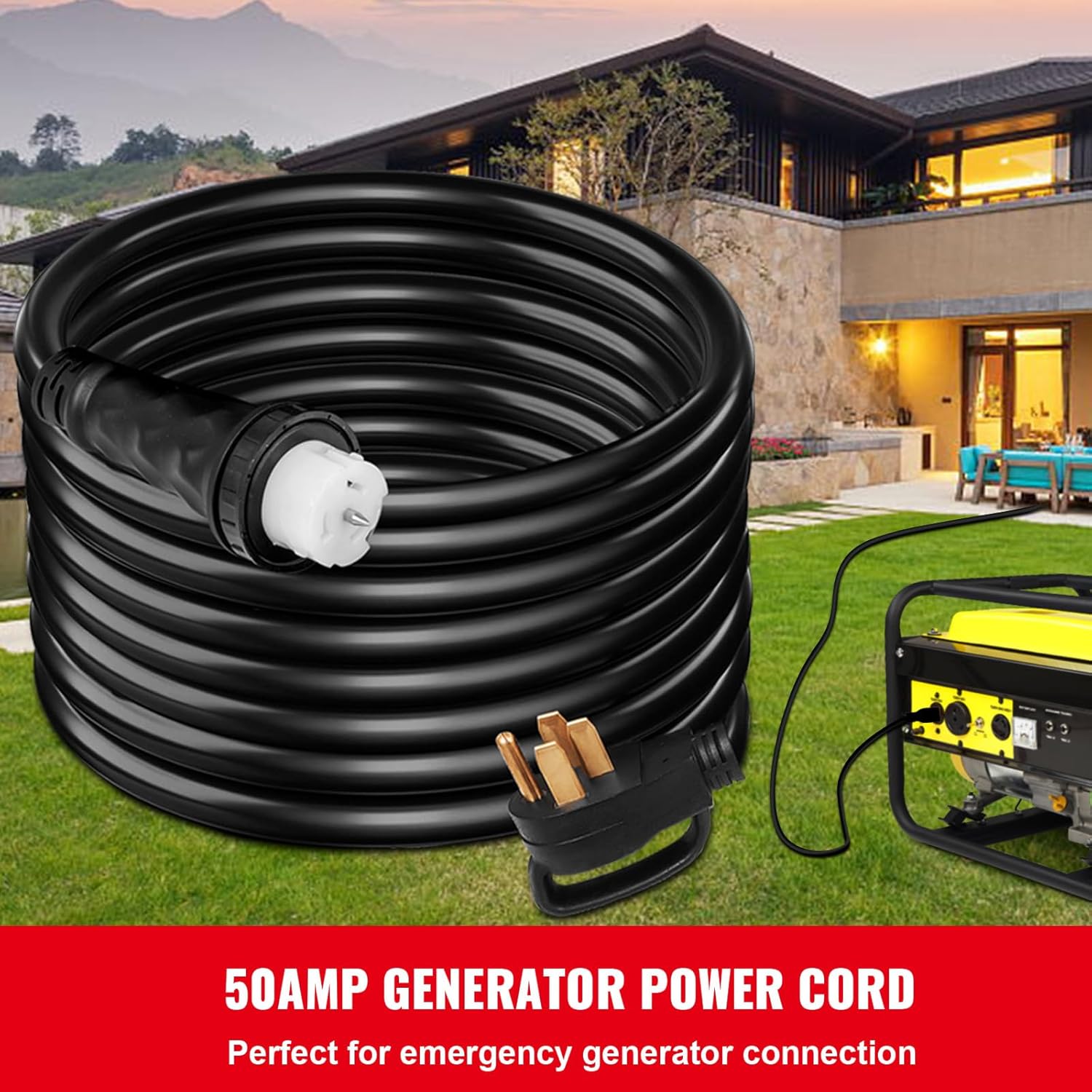 Happybuy 15FT Generator Power Cord, 50-Amp, 125/250V, 14-50P to CS6364 Locking Connector, Heavy Duty for RVs & Outdoors
