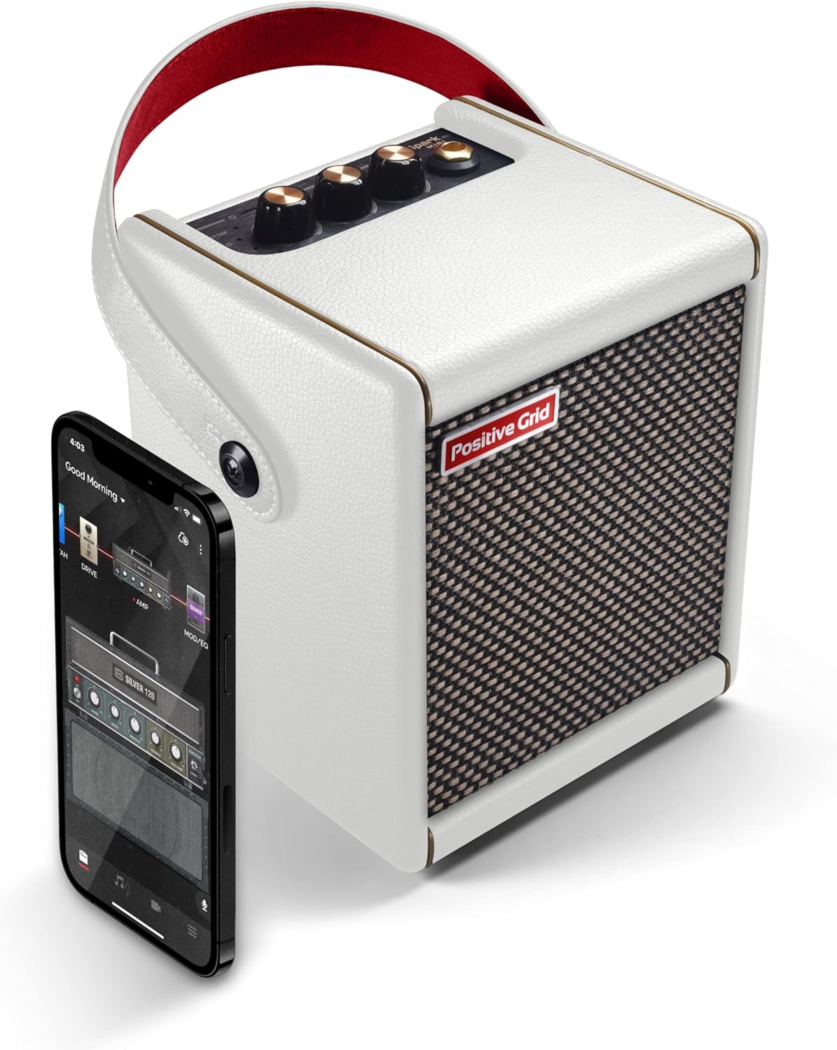 Positive Grid Spark MINI 10W Small Smart Guitar Amp & Bluetooth Speaker | Portable Sound for Guitar Playing at Home or On The Go | Pearl