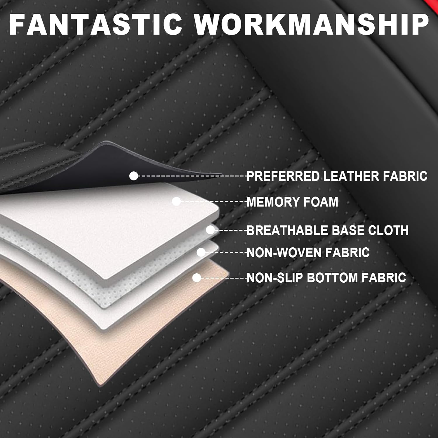 Seat Covers Fit for Toyota Tacoma 2005-2025, Breathable and Comfortable Leather Car Seat Cover, Standard Waterproof Cushion Cover Auto Interior Accessories (Black Red)