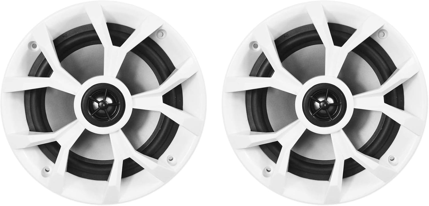 Rockville RKL65MBW 700-Watt 6.5 in Marine Boat Speakers with LED Lights, Black and White Grilles, IP66 Waterproof, UV Resistant, Rustproof Design for Boats and Outdoor Audio, 4-Piece