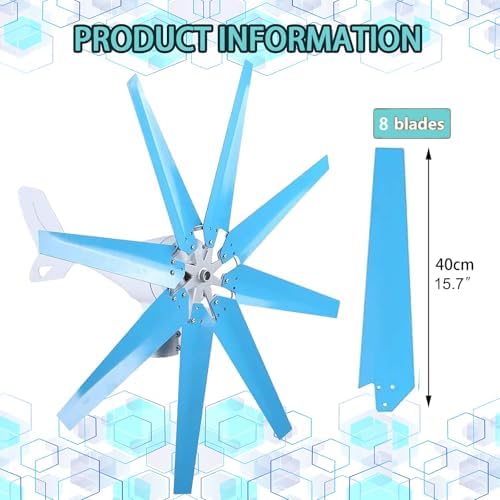 16000W Wind Turbine Kit - 8 Blades, 12V/24V/48V Off-Grid Power Generator for Boat, Caravan, Motorhome, Lighting, Shed, Log Cabin - Efficient Solar Wind Power Solution