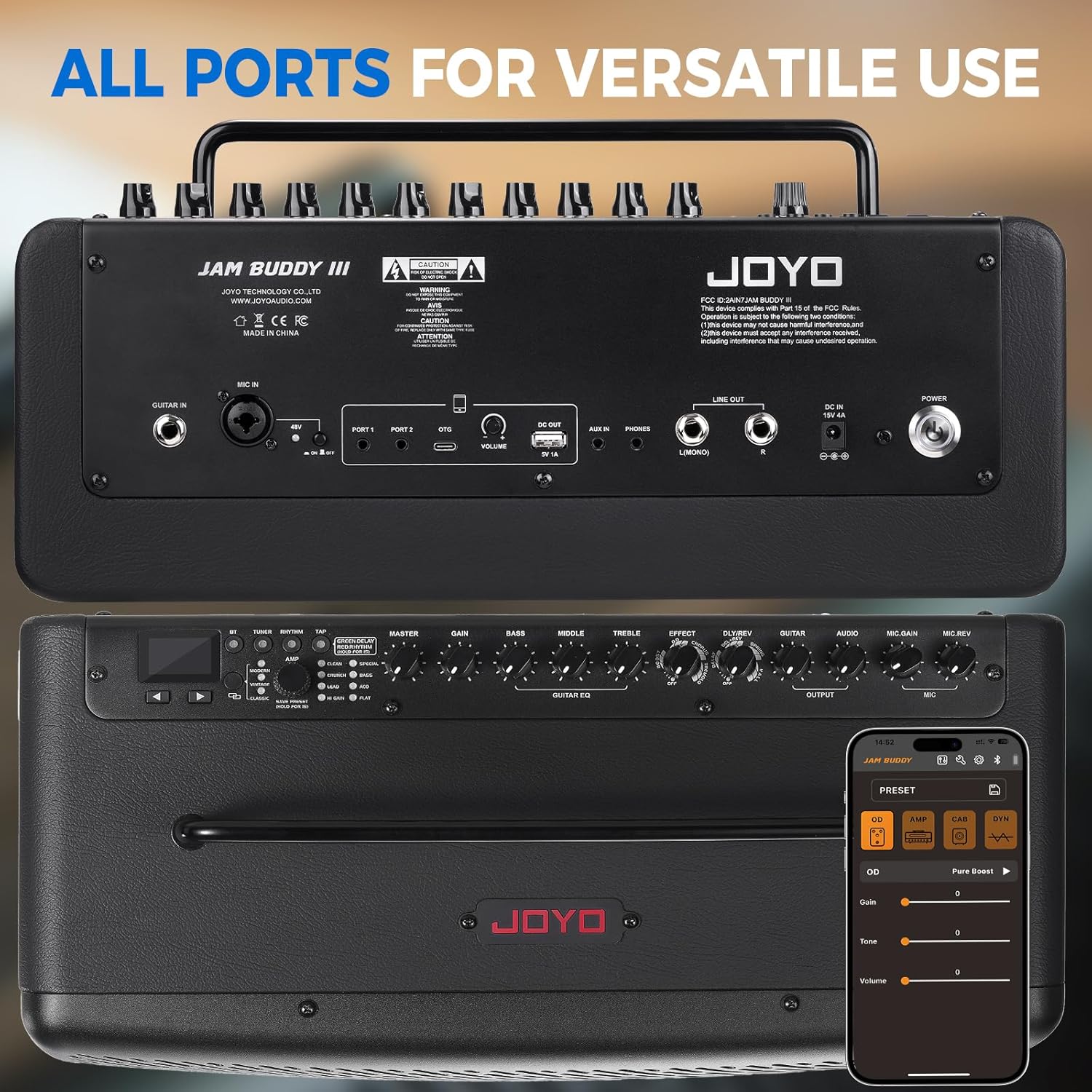 JOYO 40W Desktop Guitar Amp Portable,Professional Combo Guitar Amplifier Live Streaming & Recording with 8 Effects,Presets,Looper,Drum Machine & App for Electric Acoustic Bass Guitar (JAM Buddy III)