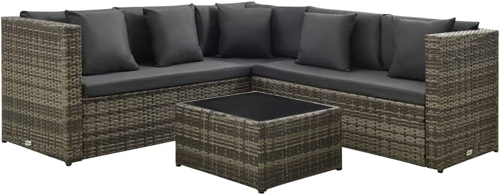 Furniture Sets 4 Piece Patio Lounge Set with Cushions Poly Rattan Gray,AllWeather Rattan Lounge Set: Style and Comfort for Your Outdoor Oasis Garden Conversation Sets