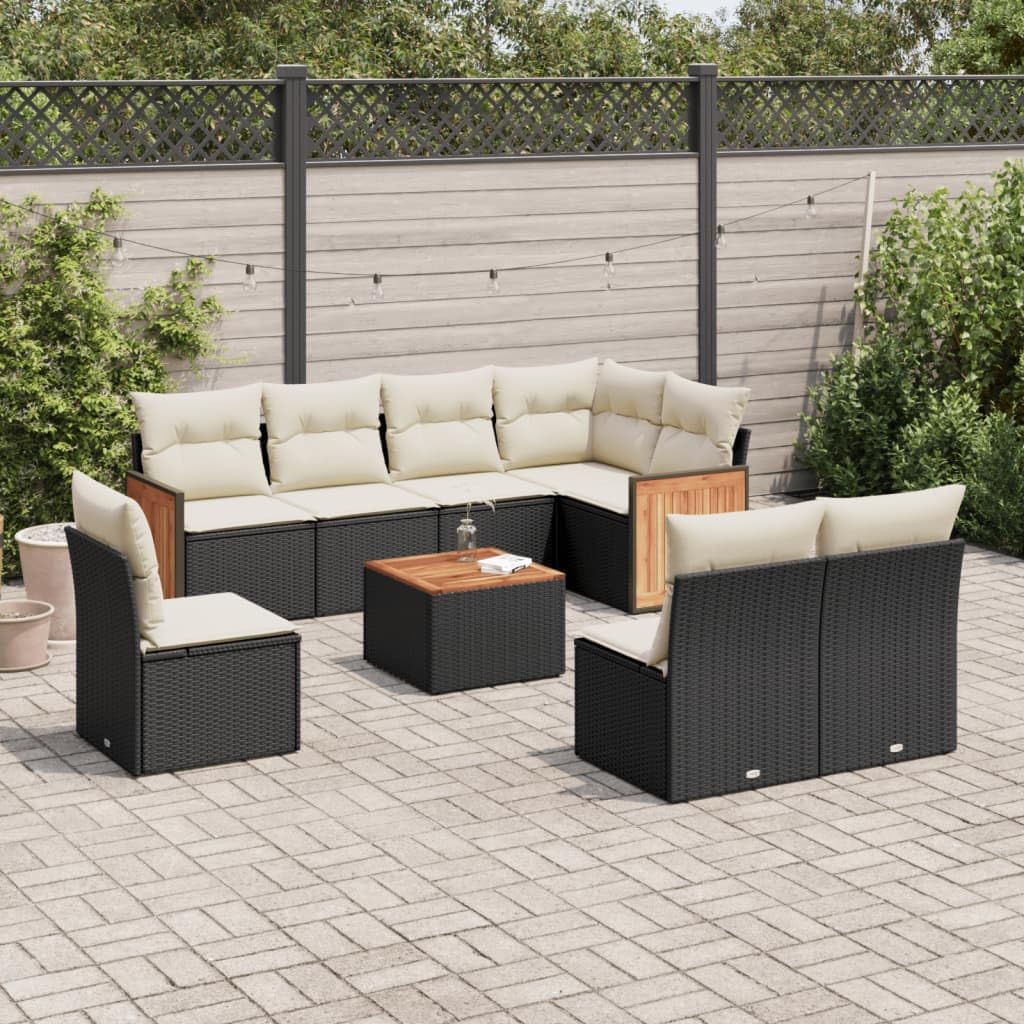 9 Piece Modular Garden Sofa Set in Black and Cream White, Outdoor Furniture with PE Rattan and Steel Frame, Weather-Resistant Patio Seating for Entertaining, Includes Storage