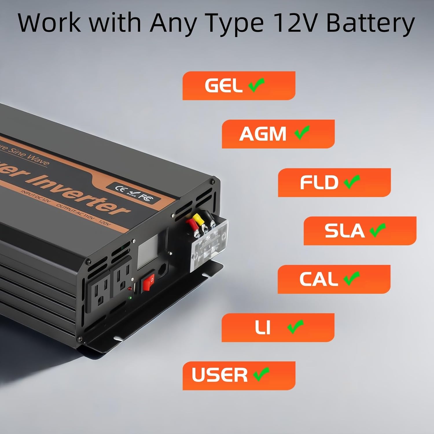 PowMr 3500W Pure Sine Wave Inverter 12V DC to 110V AC for Home, RV, Truck, Off-Grid, Solar Inverter with Dual AC, LCD, USB, Battery Cables for 12V Lead-Acid & Lithium Battery