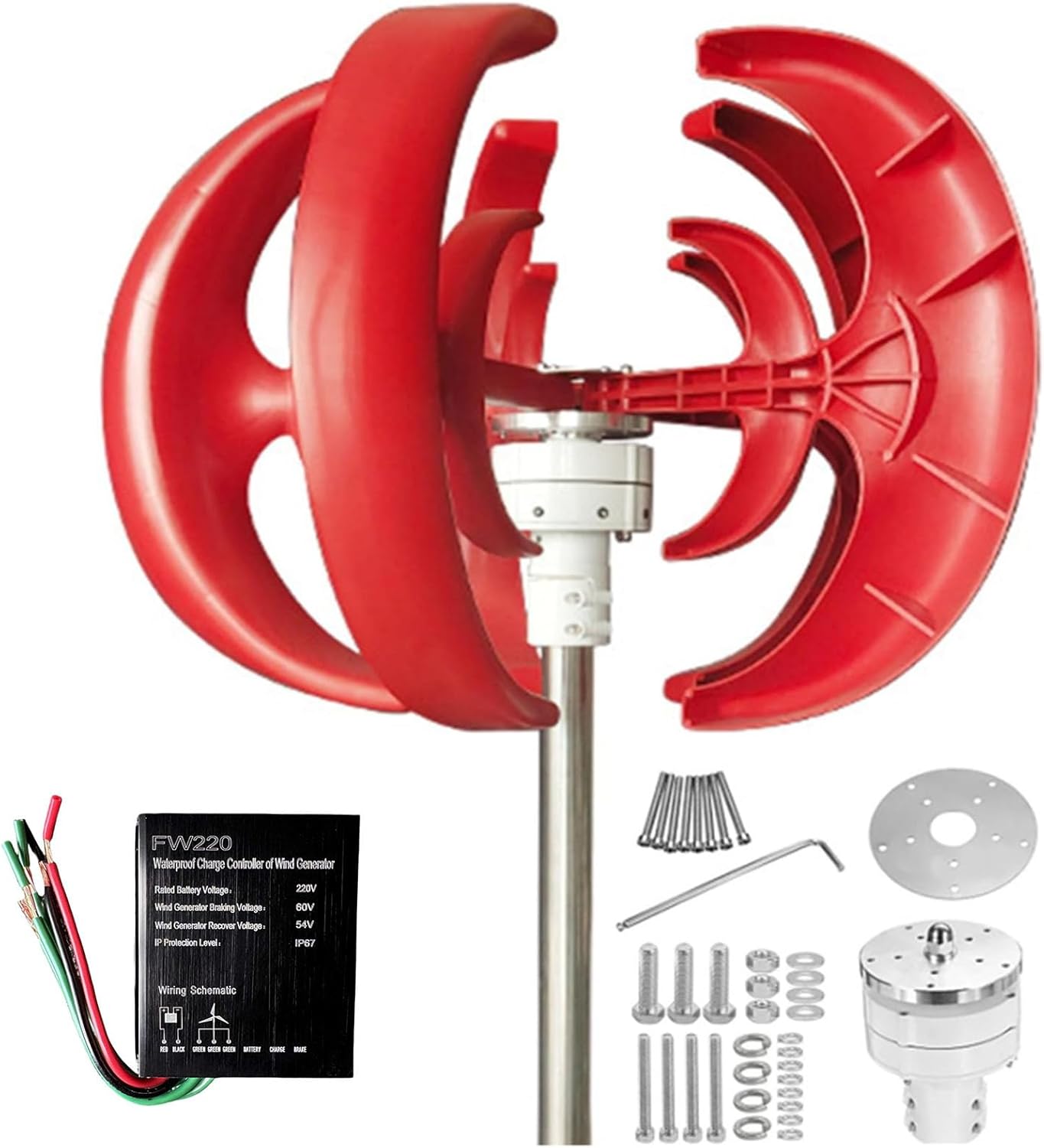 12V,BAOJUHUIKANG Lantern Type 5-Blade Wind Power Generator Kit 3000W Vertical Axis Wind Turbine Generator 12V / 24V / 48V with Controller for Roofs, Streets