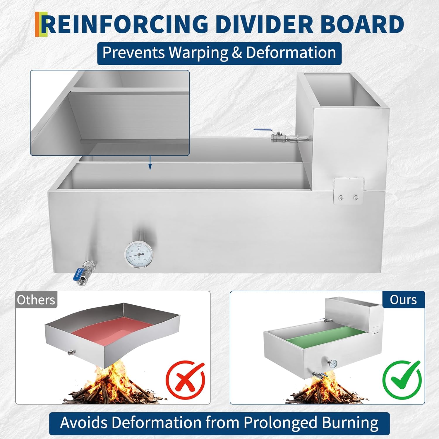 High Capacity Maple Syrup Evaporator Pan - Stainless Steel, 42.7 Gal, Pre-Heating Tank, Thermometer & Drain Valves, Upgraded Seamless Weld, Multi-Heat Compatible, Mini Evaporative Cooler, Size