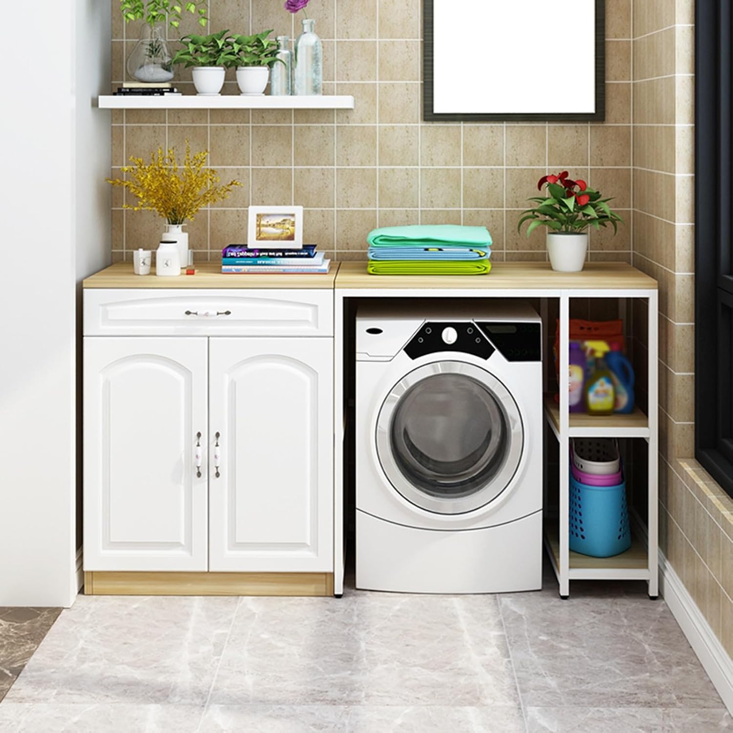 Freestanding Washing Machine Storage Rack, Independent Laundry Rack, Multifunctional Drum Washing Machine Cabinet (C)