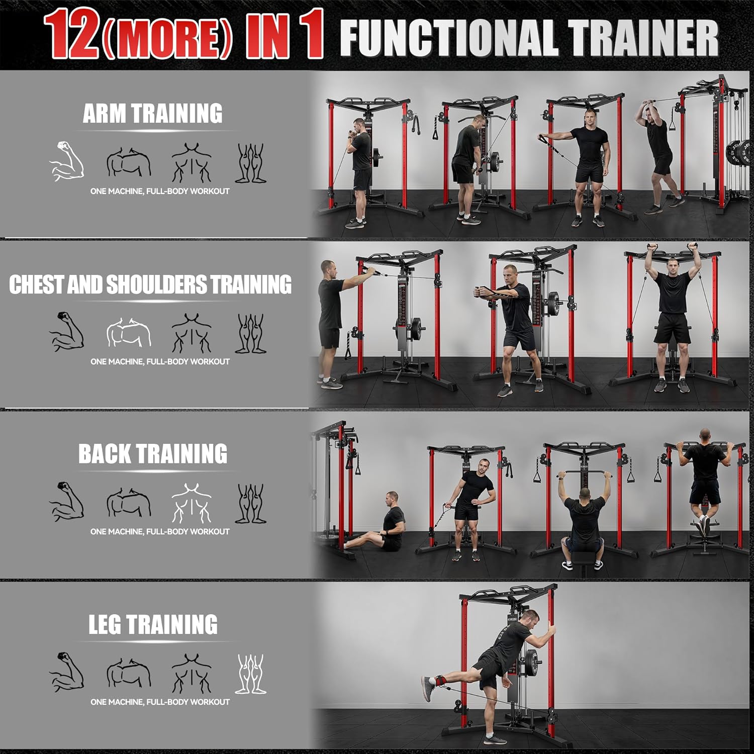 CC01 Fitness Cable Crossover Machine with High and Low Pulley System, Functional Trainer with with Pull Up Bars and Optional Bundle, Plate Loaded Pulley System for Home Gym Power Workout