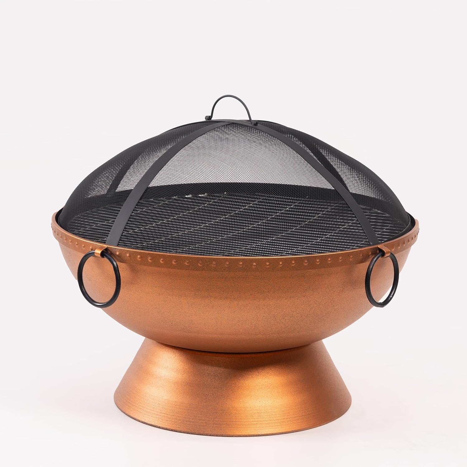 31 Inch Round Wood Burning Steel Fire Pit with Spark Screen - Outdoor Firebowl with Log Poker - Heavy Duty and Portable Firepit with Handles - Fire Bowl for Patio Camping Backyard