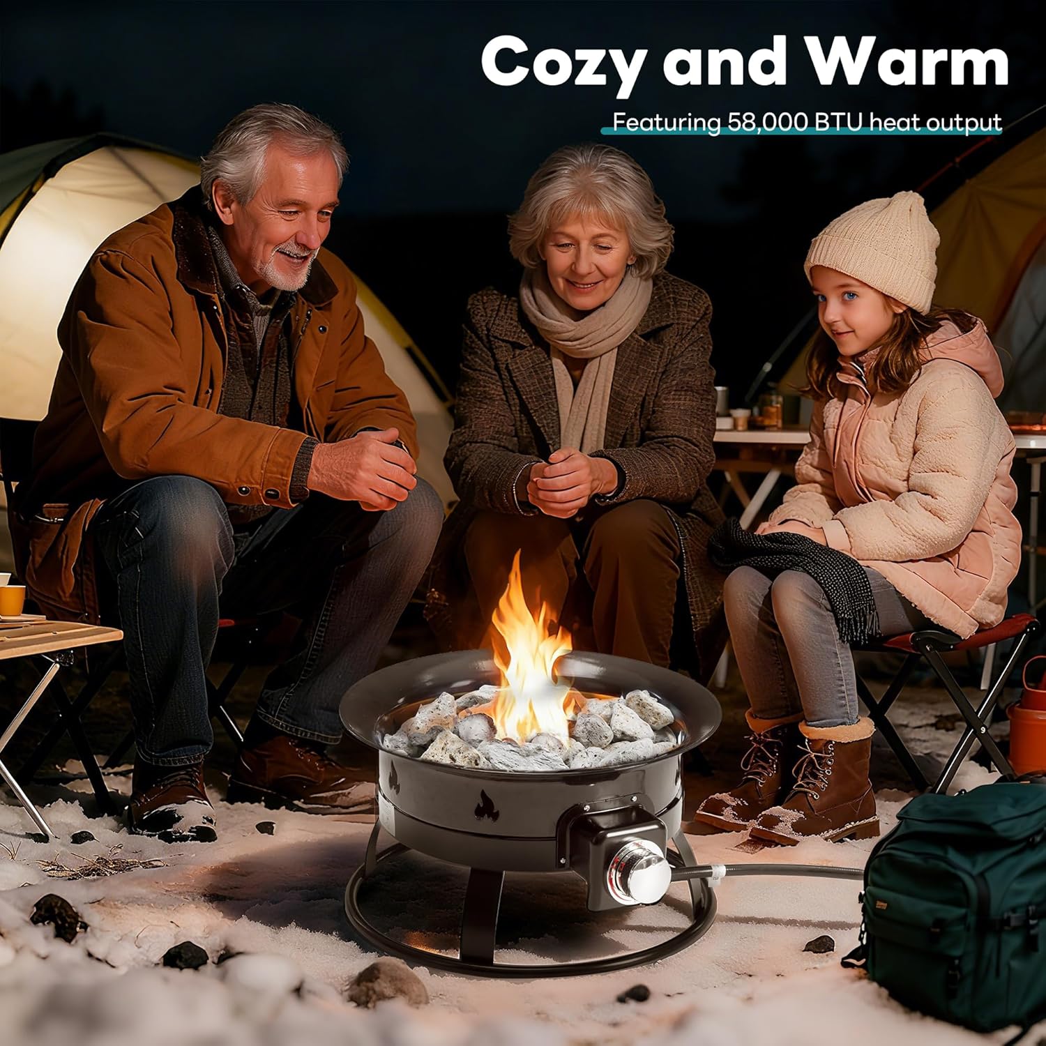 OLIXIS Portable Propane Fire Pit, 19 Inch Smokeless Gas Firebow with Cover and Carry Kit, 58,000 BTU Outdoor Fire Pit for Outside Patio Backyard Camping RV Tailgating