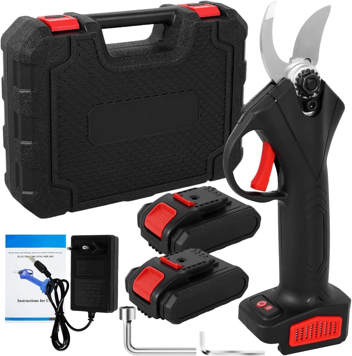 Electric Pruning Shears, 35mm Cordless Electric Pruning Shears Electric Pruner Garden Scissors 2 Level Openings Rechargeable Fruit Tree Branches Cutter,Power Chain Saws